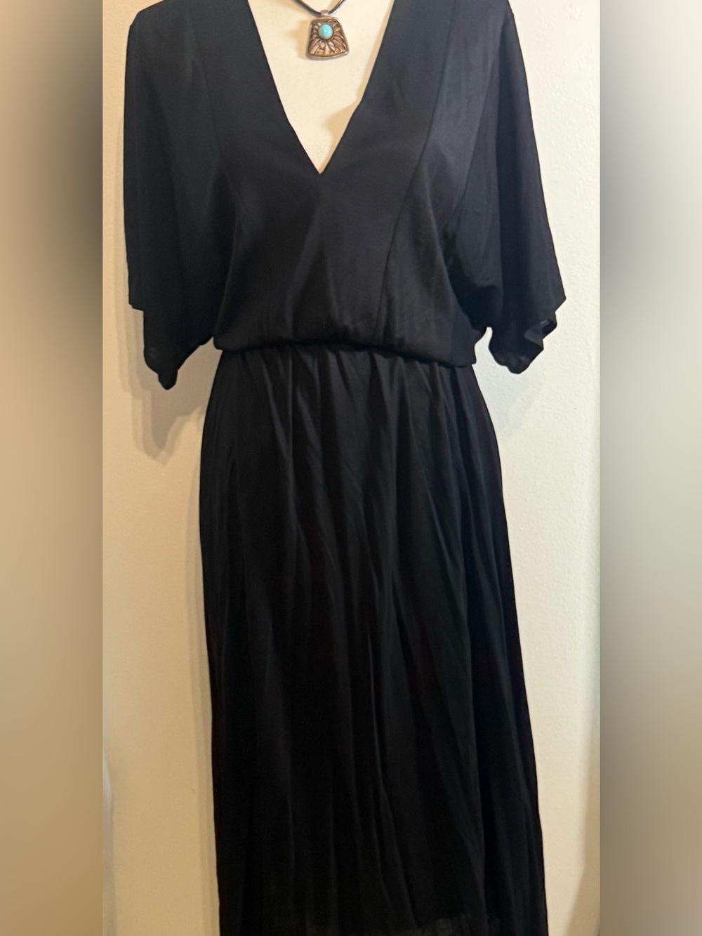 Classic Black V-Neck Midi Dress